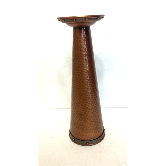 Hammered Copper Candle Holder Taper Rivet Top Velvet Base 12" High - Picture 4 of 11